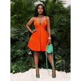 thumbnail image 5 of Orange Plus Size Sleeveless V-Neck A-Line Mini Dress With Ruffled Hem, Perforated Jacquard Fabric, Casual Beach Holiday Style, 5 of 8