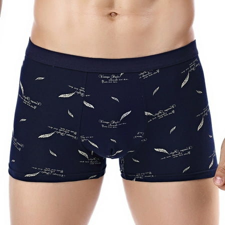 

NLAGER Underwear Men Underwear Floral Print Skin-friendly Cotton Blend U Convex Boxer Briefs for Men
