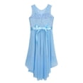 thumbnail image 5 of YUUMIN Kids Girls Floral Lace V Neck Junior Bridesmaid High Low Dress Wedding Party Pageant Ball Gown Light Blue 6, 5 of 6