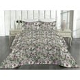 thumbnail image 2 of Ambesonne Exotic Quilted Bedspread Set 3 Pcs, Vintage Hibiscus Floral Art, King, Olive Green and Pink, 2 of 4