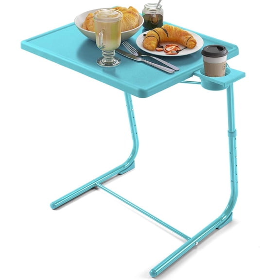 Adjustable TV Tray Table - TV Dinner Tray on Bed & Sofa, Comfortable Folding Table with 6 Height & 3 Tilt Angle Adjustments (Azure)