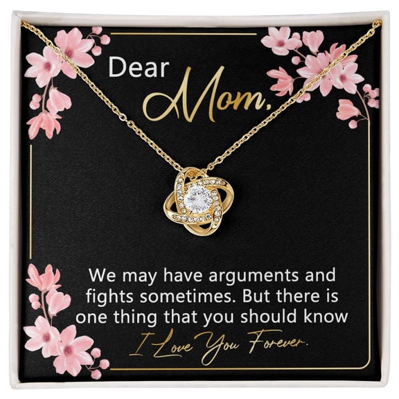 Love You Forever Mom Beautiful Necklace, Message Card and Box, White Love Knot Necklace