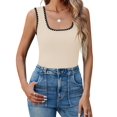 thumbnail image 4 of Women's Square Neck Tank Tops Summer Sleeveless Shirts Casual Slim Fitted Color Block Ribbed Tanks Color S, 4 of 10