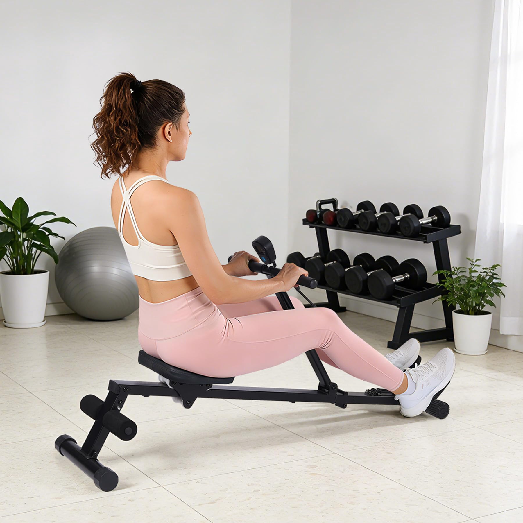 GIMMYFIVE Compact Rowing Machine with LCD Display, 276 lb Max Weight, Space Saving Design Home Gym