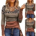 thumbnail image 3 of Gvmfive Women Front Criss Cross Leopard Stitching Color Block Lace Long Sleeve Slim Tops, 3 of 4