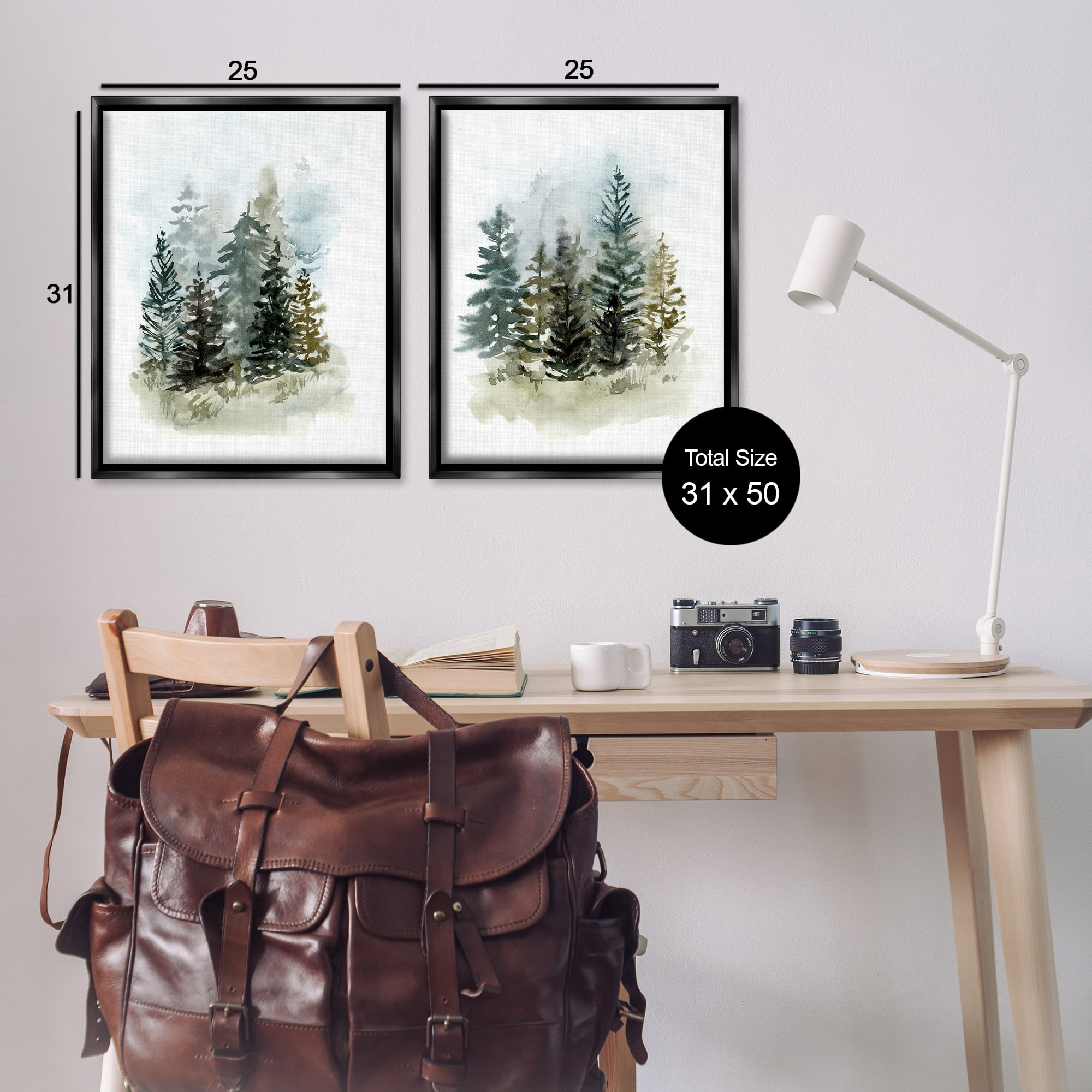 Stupell Industries Pine Trees Forest Grove Landscape & Nature Painting Black Floater Framed Canvas Art Print Wall Art, 31 x 25, Set of 2