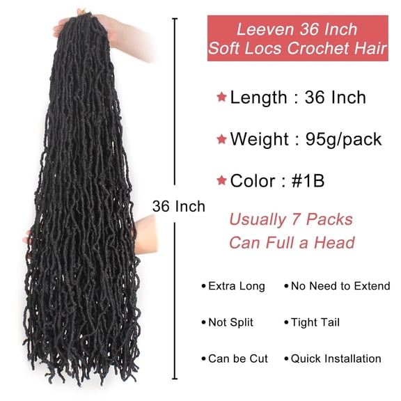 WEIF-Soft Locs 36 Inch 3 Packs Black Distressed Faux Locs Crochet Braids Hair Natural Butterfly Locs Pre Looped Long Curly Wavy Goddess Locs Synthetic Hair Extensions #1B
