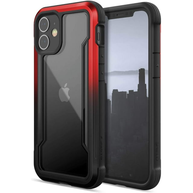 X-Doria Raptic Shield, iPhone 12 Mini Case - Military Grade Drop Tests, Anodized Aluminum, TPU and Polycarbonate for Apple iPhone 12 Mini, Black / Red Gradient