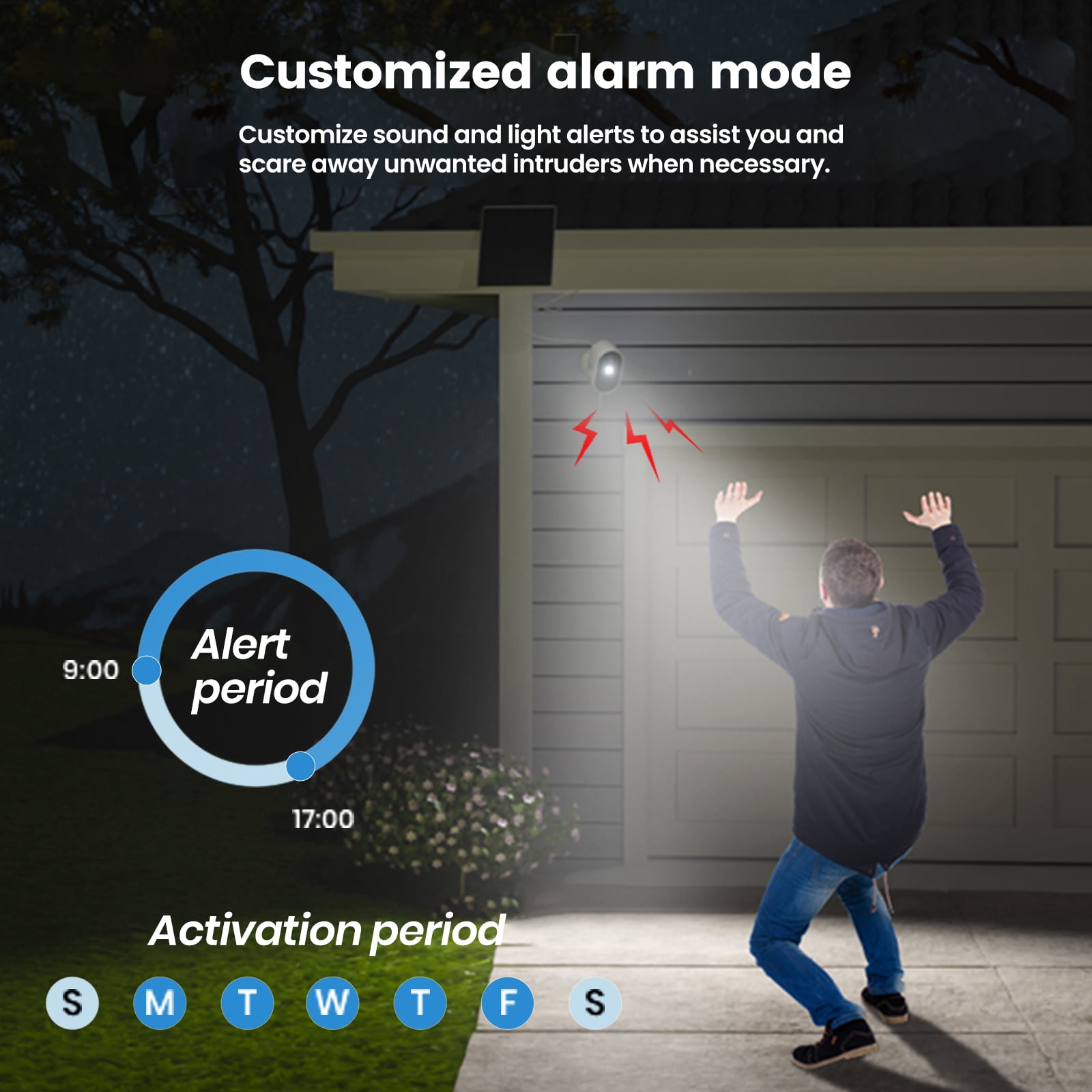 AOSU Solar Security Camera Wireless Outdoor, 2K Surveillance Camera for Home ,Spotlight,Siren, 2-Way Audio, PIR Human Detection, Color Night Vision