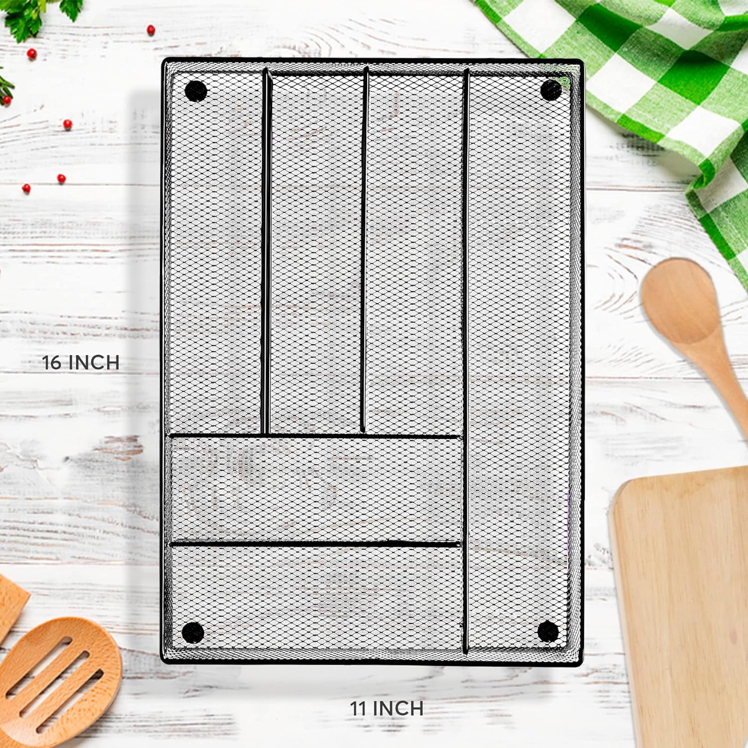 Maypes Utensil Drawer Organizer, Mesh Silverware Tray for Flatware, Slip-Resistant (Silver)