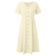 thumbnail image 4 of ZHUASHUM Prom Dresses For Women 2024 Short Sleeve Ladies Fashion Button Up Shirt Dress Cotton Dress Long Dresses With Pockets Sweet Clothes Beige,M, 4 of 4