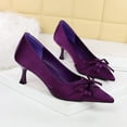 thumbnail image 2 of Women Pointed Toe Stiletto High Heels 6CM Satin Pumps Bow Wedding Evening Party, 2 of 6