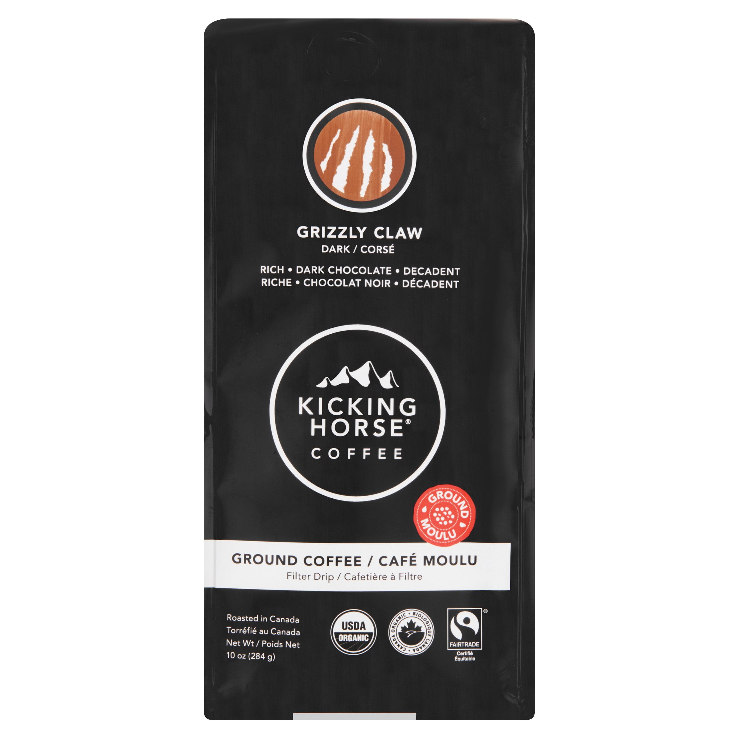 Kicking Horse Coffee Grizzly Claw Dark Ground Coffee, 10 oz, 6 pack