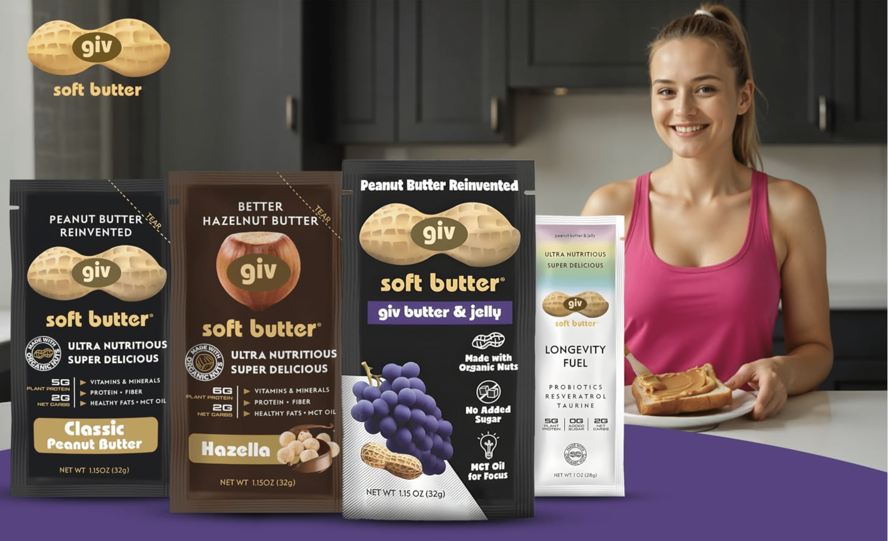 giv soft butter Peanut Butter and Jelly Snack for Energy and Focus, 32g
