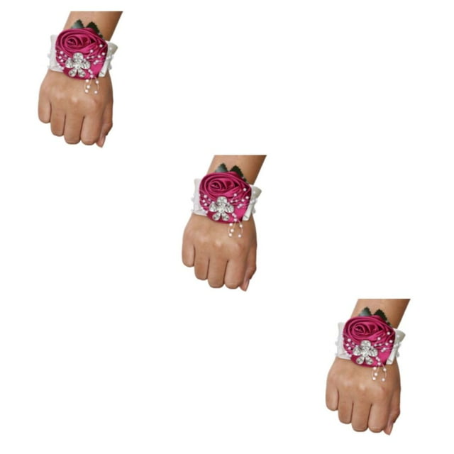 relayinert Bracelet Extensible Unique avec Roses en Satin Faites à la Main pour un Style Élégant Facile à Porter N27 Violet Rouge 3ensemble