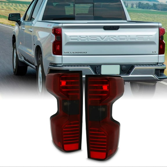 AKKON - Fits 2019-2021 Chevy Silverado 1500 20-21 2500HD 3500HD [Halogen Type] Red Smoked Tail Lights Brake Lamps Pair