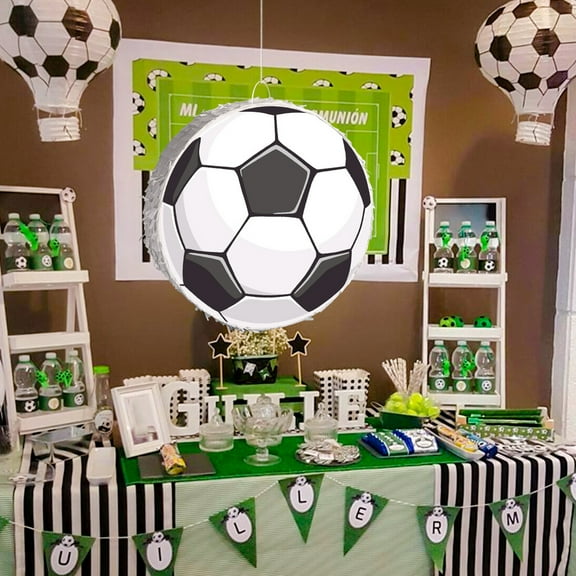 Dserhfy Soccer Pinata Pull String Soccer Ball Pinata with Stick Blindfold Confetti Sports Theme Birthday Party Favors for Kids Adults