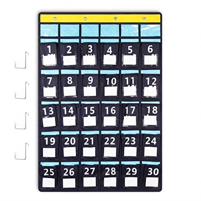 numbered classroom pocket chart for cell phones calculators, wall door