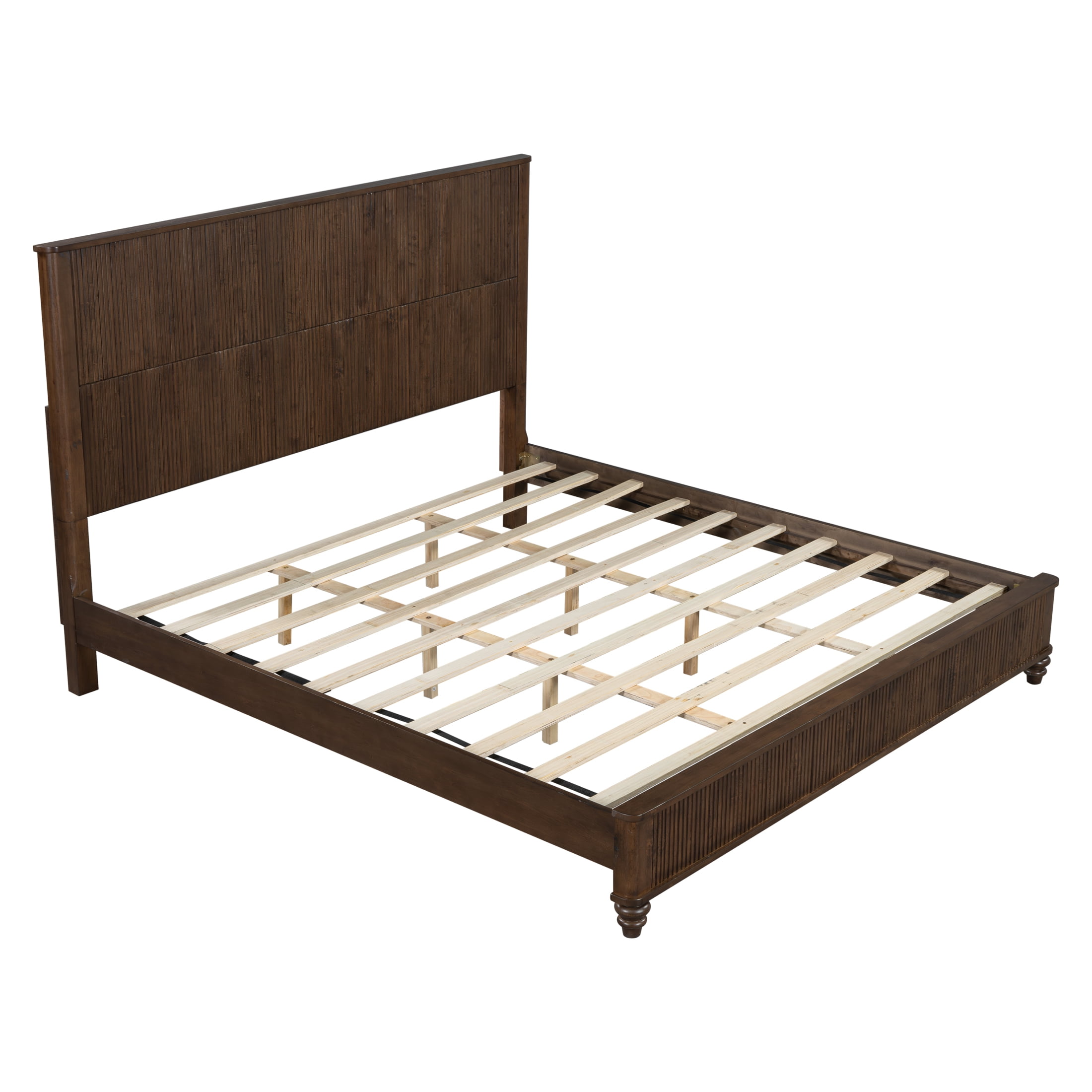 Noble House Classic Transitional King Platform Bed with Headboard, Solid Wood Frame, Walnut