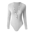 thumbnail image 6 of snowsong Bodysuit Tops For Women Long Sleeve Bodysuit Long Sleeve Deep V Neck Bodysuit Breathable Cotton Stretch Womens Tops White M, 6 of 6