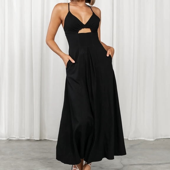 Wedding Guest Dresses for Women,Clearance Women's Fashionable Solid Color Suspender V-neck Bra Suspender Slit Dress