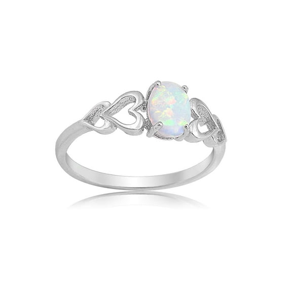 PULLIMORE Womens Created Oval White Opal Rings 925 Sterling Silver Gemstone Jewelry (Size 6)