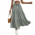 thumbnail image 3 of Falda de Holgada de Cintura Alta para Mujer, Estilo Casual, Plisada, Larga, de Playa, con Lazo, Color Gris, Talla L, 3 of 7