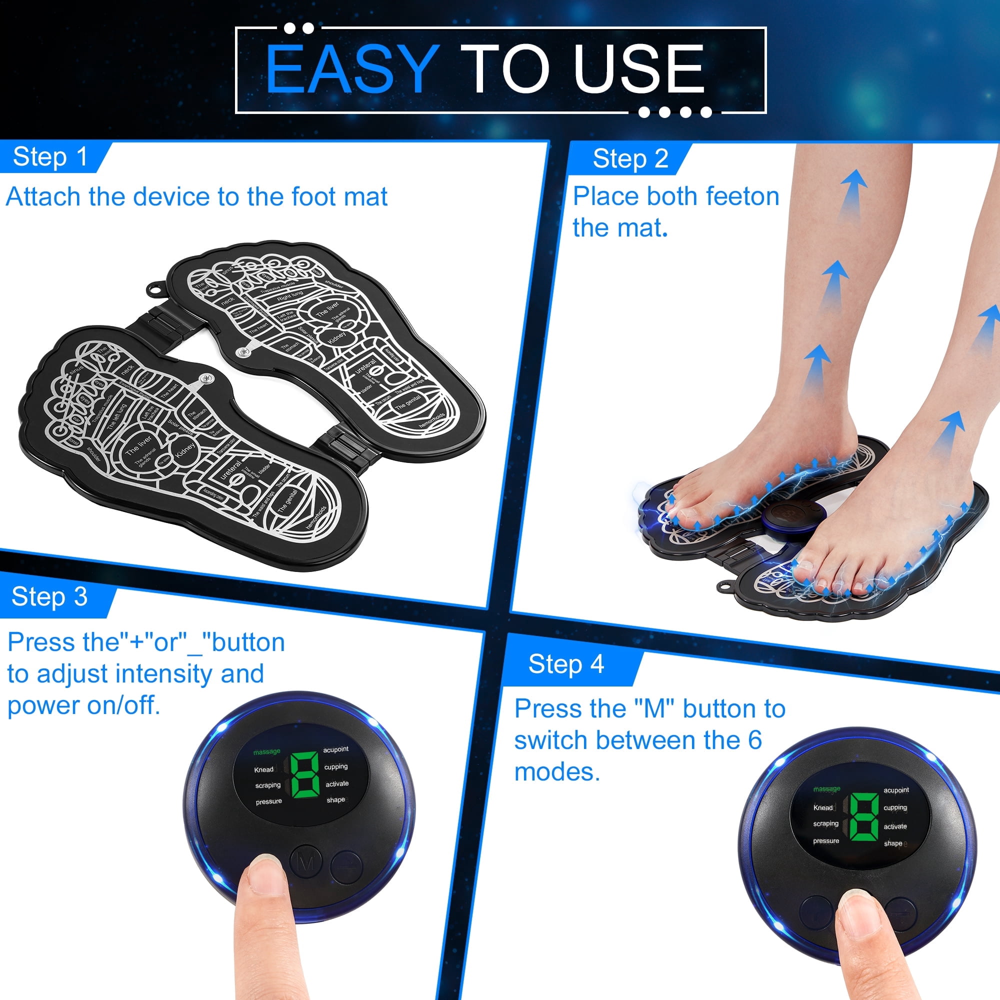IKeener 2024 NEW EMS Foot Massager Pad with Romote Control, Electric USB Rechargeable Foot Massage Mat with 8 Modes 19 Intensity Promote Blood Circulatio