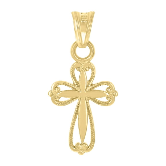 10kt Real Yellow Gold Mens Cross Religious Charm Pendant
