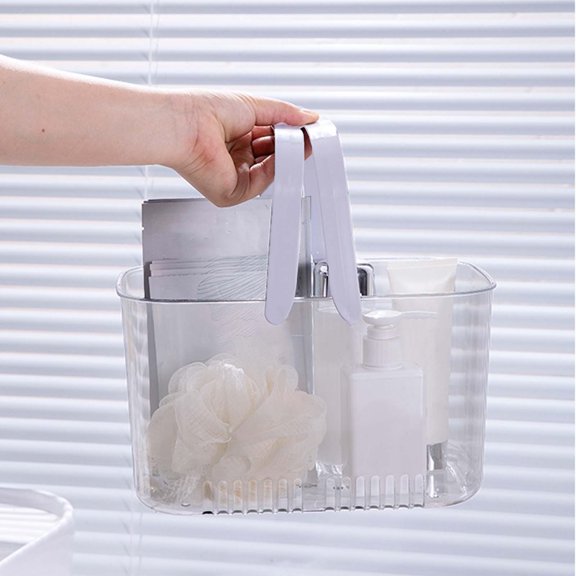 Plastic Shower Caddy Basket, Portable Shower Caddy Tote Storage Basket with Colorful Handles, Clear Toiletry Organizer Bin for Bathroom Kitchen College Dorm (White)