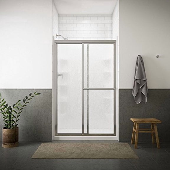 KOHLER K-5976-48S Deluxe By-Pass Bath Door, Silver with Rain Texture Glass