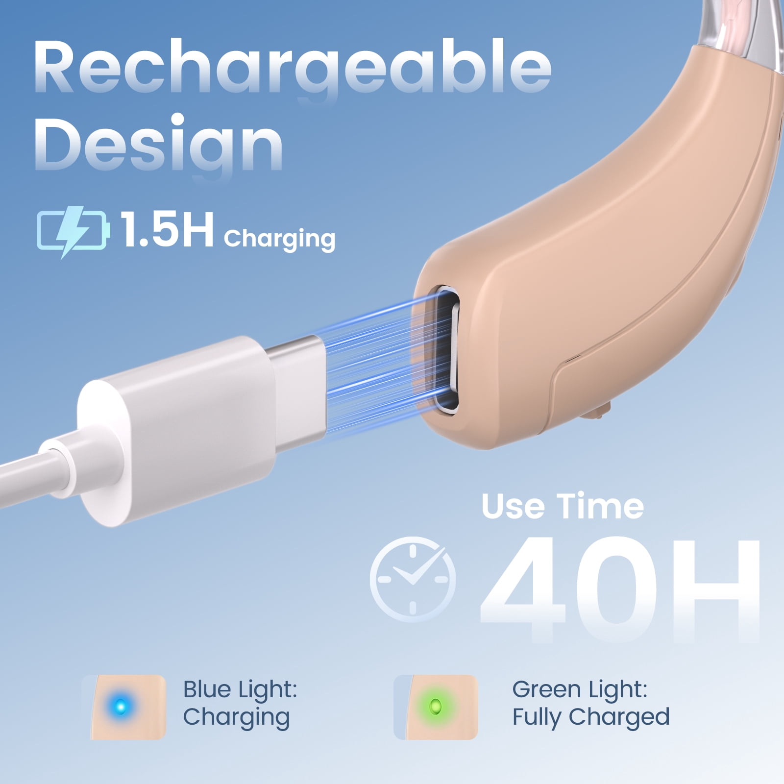 ELCTRTICI Rechargeable Hearing Aids for Seniors, Digital Hearing Aids for Ears, Pair, VHP-1721, Beige