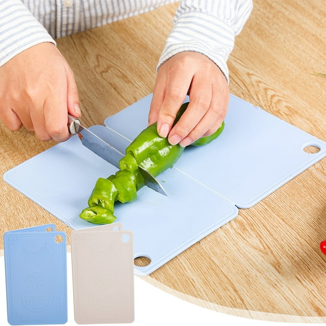 Tabla de plástico con molinillo de ajo - Tabla antideslizante para cocina de carne y fruta, 20x12,5 cm, azul o beige
