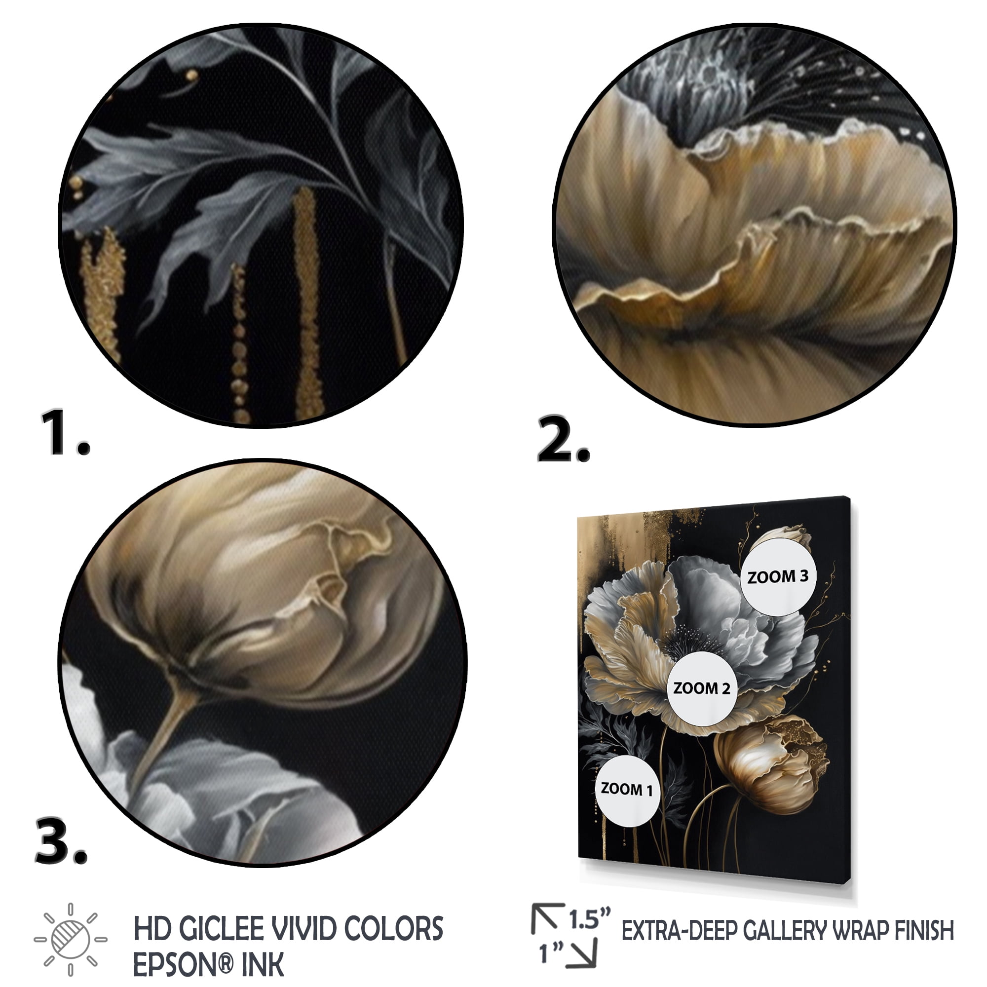Designart Golden Gothic Floral Bouquet III Canvas Wall Art