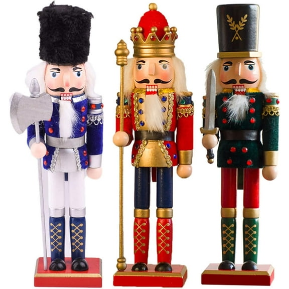 3 Pcs 11.8’ Wooden Nutcracker Figures - Christmas Decorations Nutcracker Soldier King Figurine Puppet Toys Holiday Party Gifts
