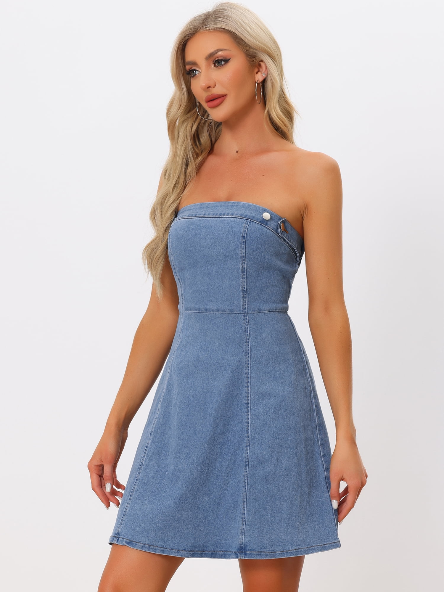 DARING DIVA Sleeveless Stapless Denim Dress Mini Dress L Light Blue