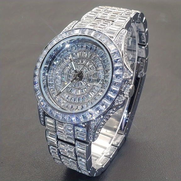Elevate Your Style: Men's Quartz, Rhinestone-Embellished Waterproof Watch - Perfect for Fashion & Parties