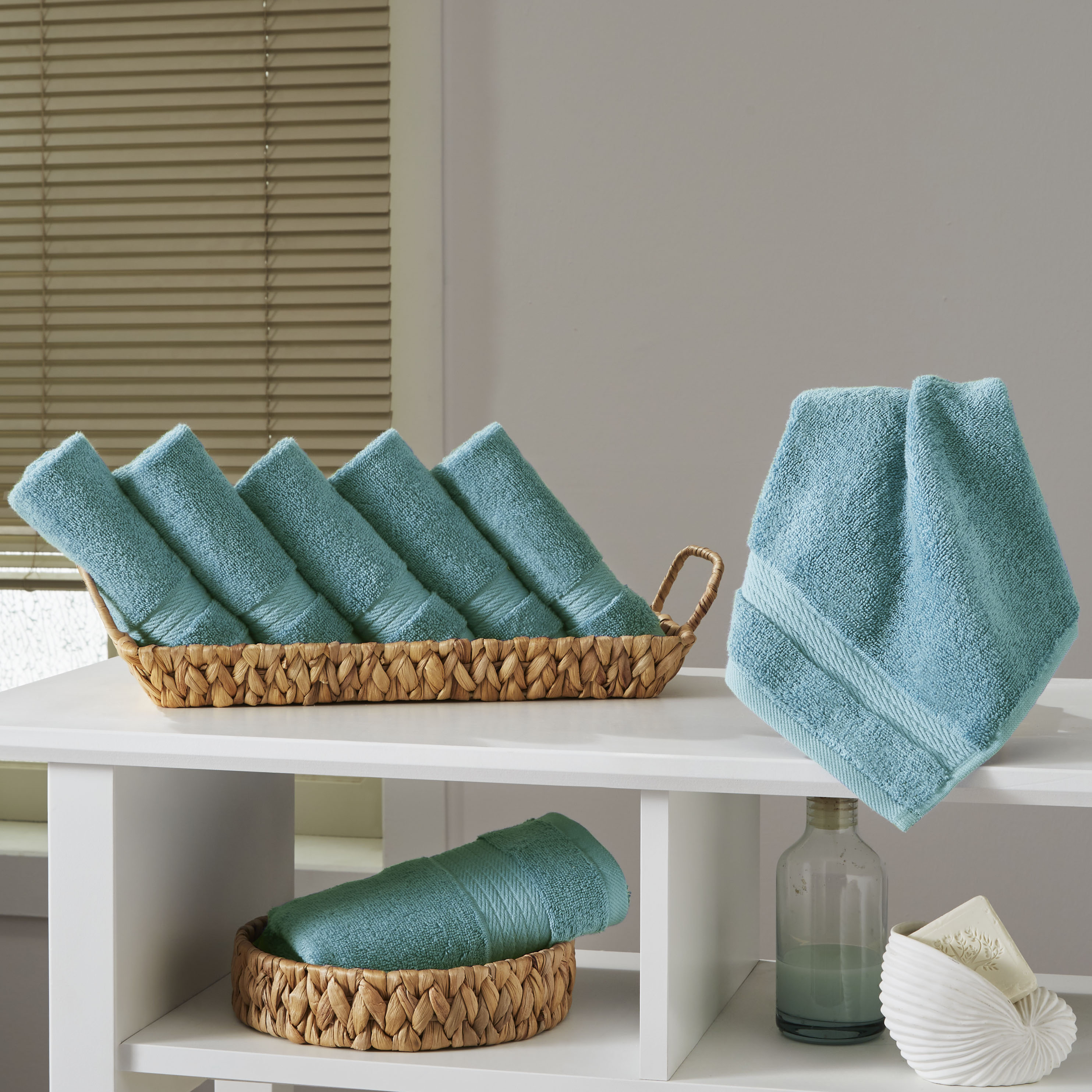 Ozdilek 6-Piece Washcloth Set 13x13 Bath Towels 100% Turkish Cotton, 600 GSM, Soft, Gentle on Sensitive Skin, Multi-Purpose Use, Washable, Reusable, Ideal for Baby Care & Spa 6 Towels  (Milky Blue)