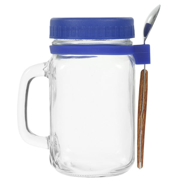1 Set Overnight Oats Container Glass Breakfast Cup with Spoon Portable Glass Oatmeal Container