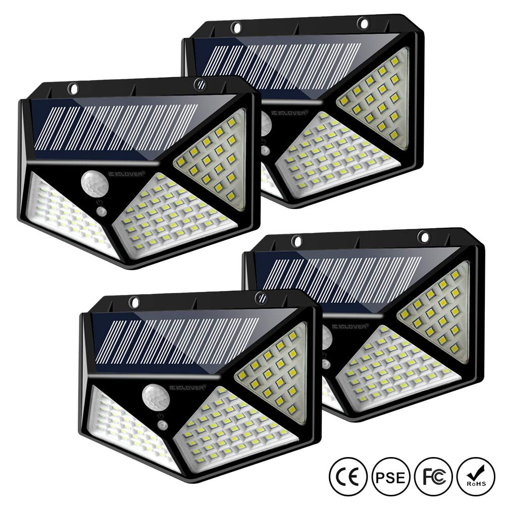 Outdoor Solar Powered Wall Light [4 Pack],iClover 100 LED Solar Lights