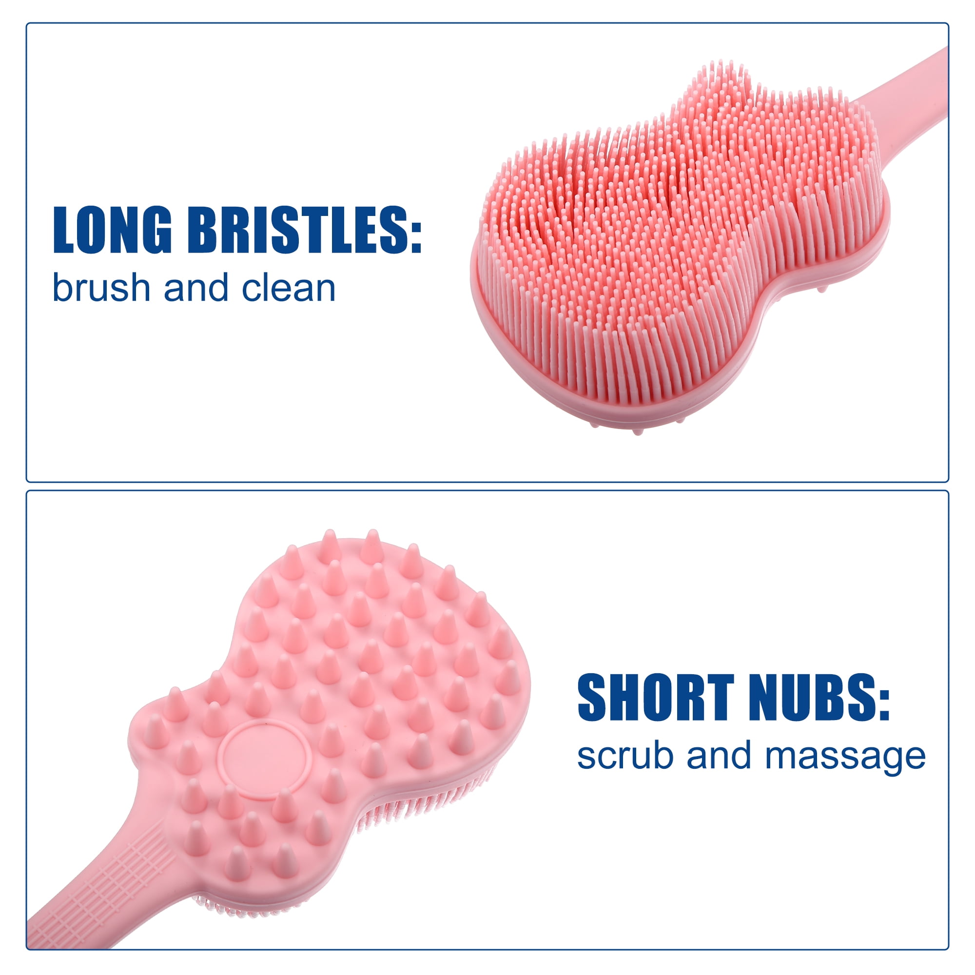Unique Bargains Back Scrubber Body Brush with Long Handle for Exfoliating Silicone Pink