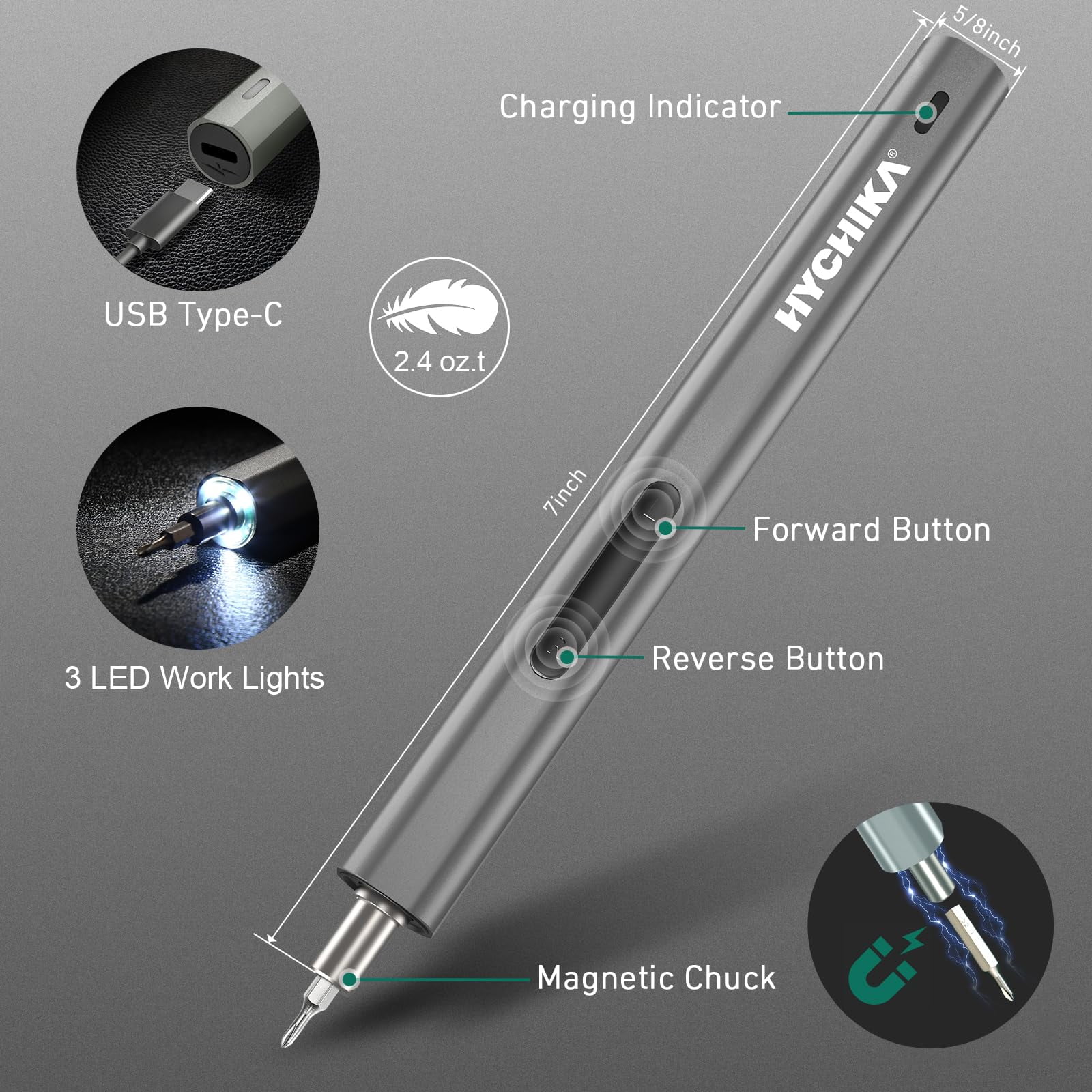 HYCHIKA Electric Screwdriver Set, 67-in-1 Kit with 52 Magnetic Bits & LED Light for Electronics Repair