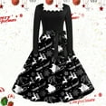 thumbnail image 2 of Hwmodou Women's Dresses Christmas Cute Printed High Waisted Square Neckline Mid Length Long Sleeve Wavy Neckline Bow Zipper Casual Sundress Vacation Holiday Dress For Woman, 2 of 3