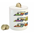 thumbnail image 2 of Cartoon Piggy Bank, Trains Loaded with Stars Hearts and Smiles Cheerful Happy Locomotive Print, Ceramic Coin Bank Money Box for Cash Saving, 3.6" X 3.2", Multicolor, by Ambesonne, 2 of 4