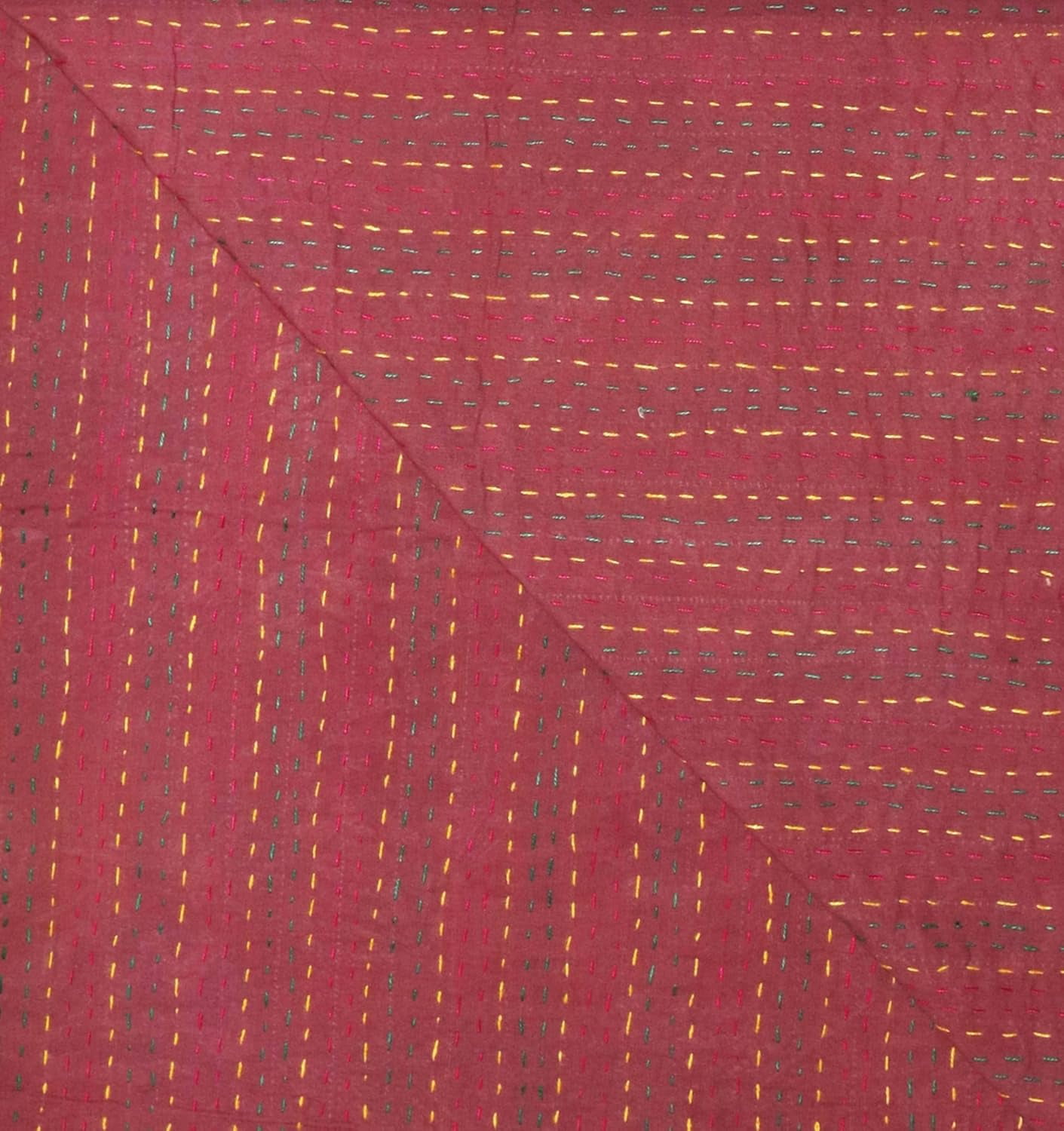 Indian Handmade Floral Print Kantha Quilt, Bedspread , Blanket Size ( King 108" x 108" )