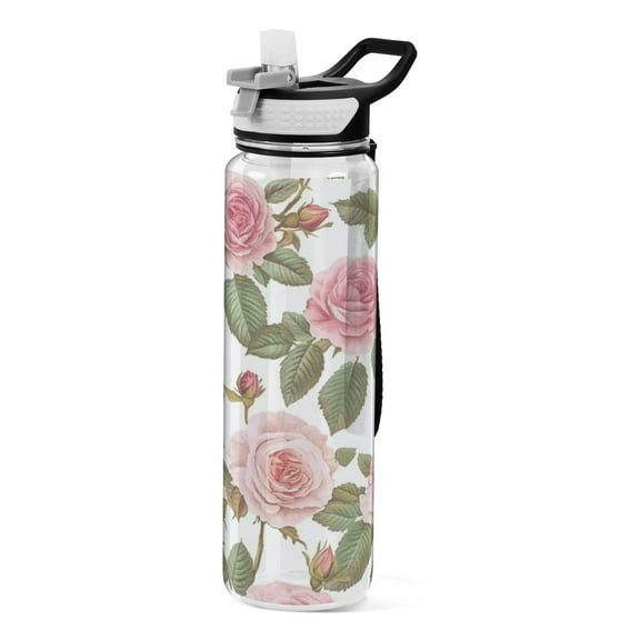 Qxltty Light Pink Rose Water Bottle 32 oz with Straw BPA Free Reusable Fitness Sport Bottle Perfect for Travel School Outdoors and Gym