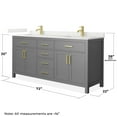 thumbnail image 4 of Beckett 72" Dark Gray Double Vanity & Giotto Quartz Top (1-Hole) & Gold Trim, 4 of 5
