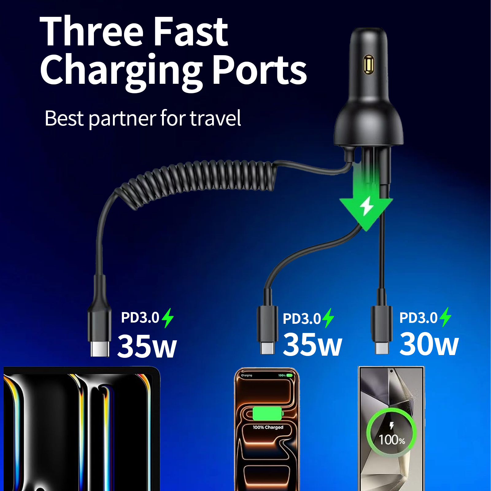 WJXCMDBS 60W USB-C Car Charger with Built-in Cable photo 3