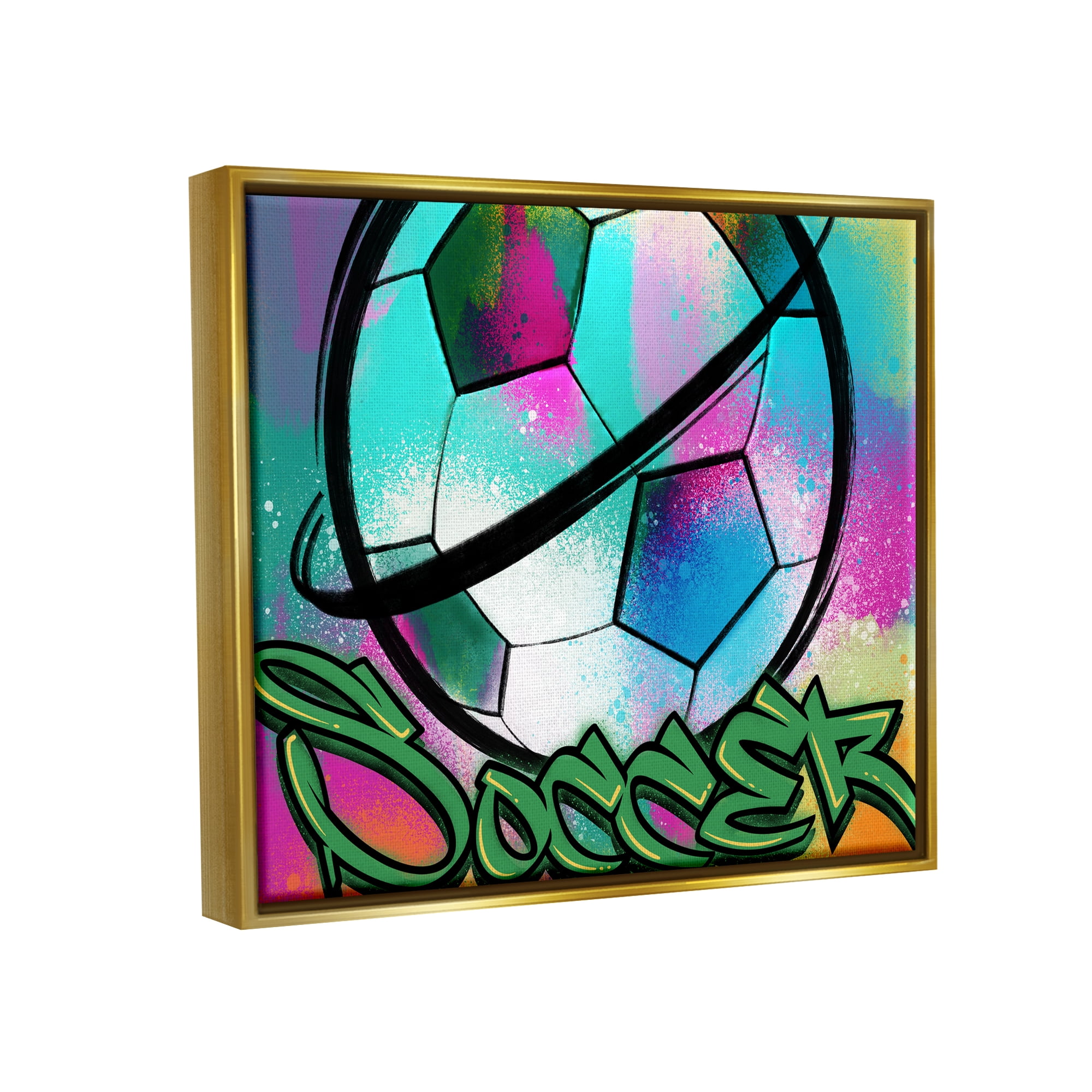 Stupell Industries Urban Sports Soccer Ball Abstract Painting Gold Floater Framed Canvas Art Print Wall Art, 21 x 17