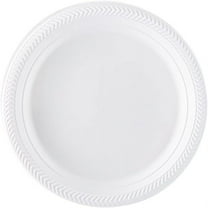 Disposable 7" inch Round White Plastic Plates - China Like Party Plates, Heavy Duty Small Disposable Dessert Plates, Salad Plate, Weddings, Serveware (50)